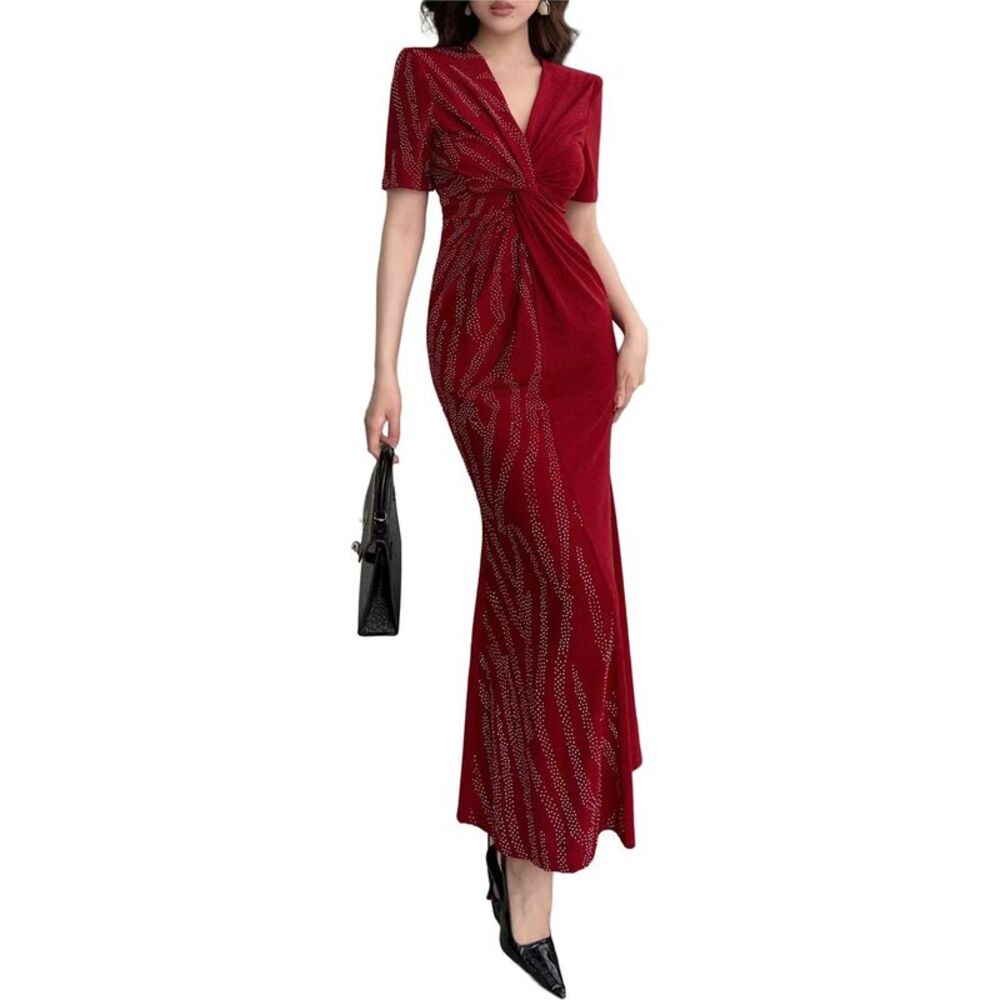 Burryco Womens Short Sleeve Maxi Dress, Red